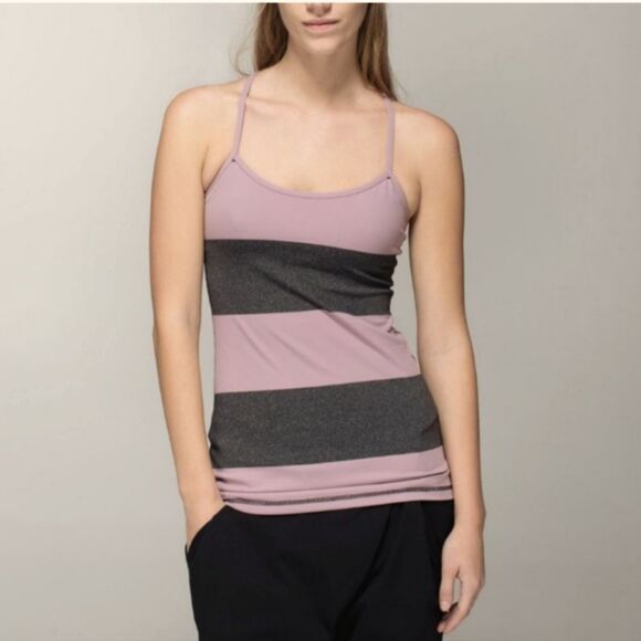 Lululemon Power Y Tank Luon Bold Stripe Mauvelous Heathered Black Mauvelous 6 - Picture 1 of 9